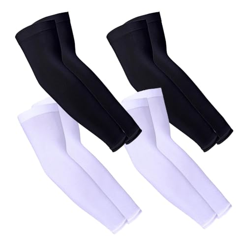Voarge 4 paia di manicotti di raffreddamento UV per uomo e donna, protezione per braccio di raffreddamento UPF 50+, scaldamuscoli per basket, pallavolo, equitazione (2 Nero+2 Bianco)