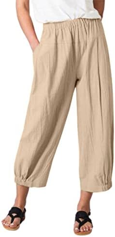 Womens Capri Yoga Pants Wide Leg Loose Lounge Capris with Pockets Khaki Medium