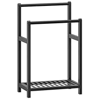 HOOBRO Freestanding Towel Rack, 2 Tier Decorative Bamboo Blanket Rack, Quilt Display Stand with Storage Shelf, 16.5\" L x 9.4\" W x 30.5\" H, Bedroom, Bathroom, Living Room