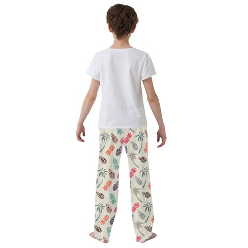 ZZXXB Pineapple Palm Trees Boys Long Pants Soft Trousers Elastic Waist Kids Lounge Bottoms with Pockets S-XL3