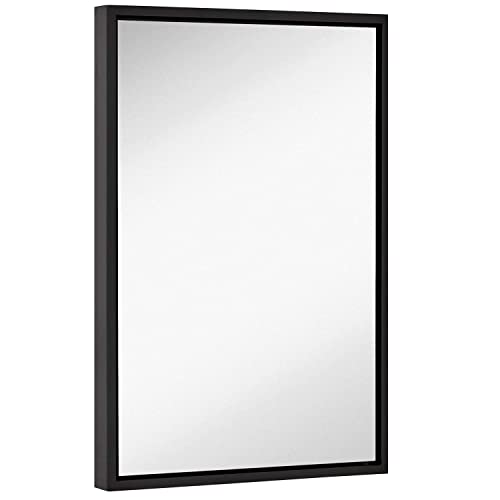 Hamilton Hills 16×24 inch Black Framed Mirror | Small Rectangular Bathroom Mirrors for Wall | Floating Glass Panel Vanity with Border | Wall-Mounted Mirror for Decor | Hangs Horizontal or Vertical
