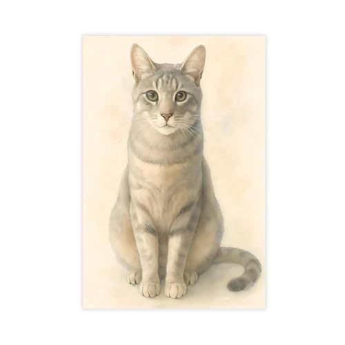 Poster chat tigré gris aquarelle : déco idéale de chambre