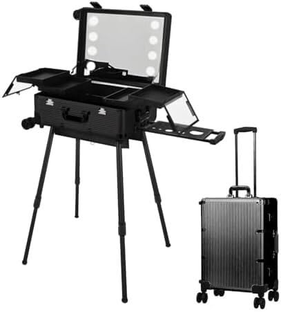Profesional de gran tamaño Estuche de maquillaje con ruedasEstuche de tren de maquillaje con ruedasEstuche de viaje de maquillaje grande con luces LEDOrganizador de maquillaje profesionalEstudio con r