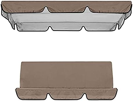 general3 Patio Waterproof Swing Canopy Cover Set, 2 Seats Top Cover+ Swing Cushion Cover, Courtyard Swing Chair Seat Pads Cover Replacement Outdoor Sunscreen Protection Cover (Coffee, 64.5x45 x6'')