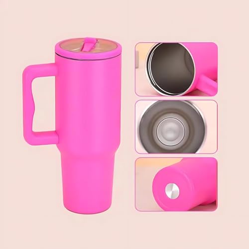 Image of 1200ML Stainless Steel Tumbler with Handle & Flip Straw | Leak Resistant, Insulated Water Bottle with Rubber Base | Travel, Gym & Car Cup Holder Friendly (Pink)