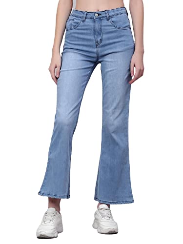 Image of KOTTY Flare Bottom Jeans for Women - Stylish Slim Fit with Bell Shape Leg