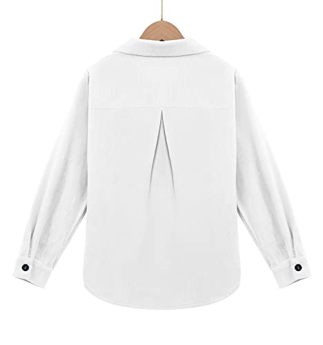 Sysea Girls Button Down Corduroy Shirt Coat Long Sleeve Lapel Shacket Shirt Jacket Tops With Pockets 11-12 Years White #TOP1