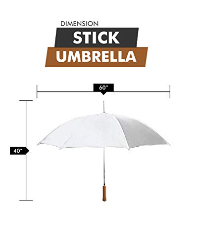 Wedding Umbrella - White - Large 60" Across - Rip-Resistant Polyester - Manual Open - Light Strong Metal Shaft And Ribs - Wood Color Resin Handle #TOP2