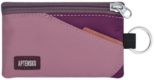Image of RFID Blocking Travel Wallet with Adjustable Lanyard, Small Nylon Zipper Pouch and Badge Holder for ID, Credit Cards, Cash, Keys, Commuters (Mauve+Plum Wine)