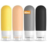 OSDUE Botellas de Viaje,4 Piezas Botellas de Viaje Silicona Juego Compresible Prueba de Fugas,sin Bpa,Silicona Botes Viaje Rellenables para Champú, LocióN, Acondicionador y Gel de Ducha (90ml) D