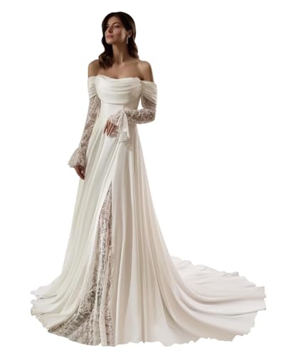 SyZRxyLe Off Shoulder Wedding Dresses for Bride Long Sleeve Lace