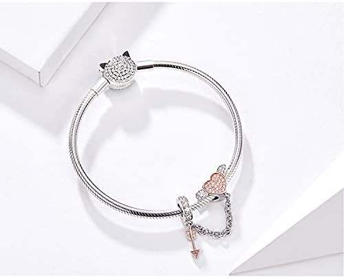 ARTCHARM Heart Safety Chain Charm 925 Sterling Silver Beads fit European Charms Bracelet & Necklace - Image 2