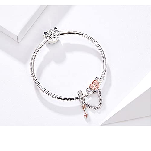 Image of ARTCHARM Heart Safety Chain Charm 925 Sterling Silver Beads fit European Charms Bracelet & Necklace