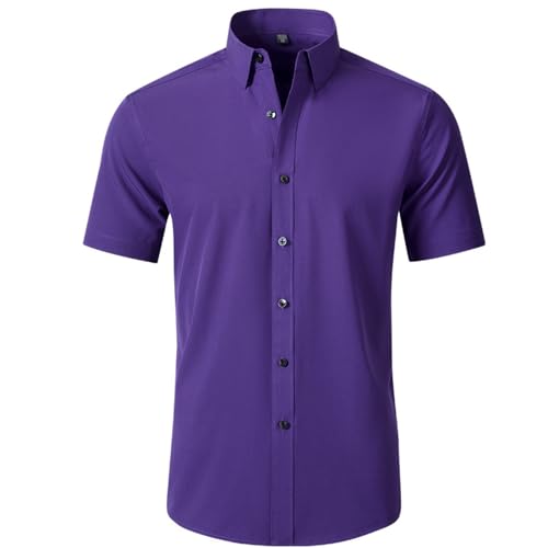 Men's Dress Shirts Solid Short Sleeve Stretch Formal Shirt Business Casual Button Down Mens Pajama Shirts Short Mens Shirts