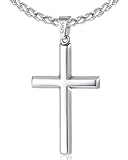 Lovjewl 925 Sterling Silver Cross Necklace for Men Boys, Sterling Silver Mens Cross Necklace with 3mm Stainless Steel Wheat Chain, Silver Chain for Men Jewelry Gifts for Man 20 Inch