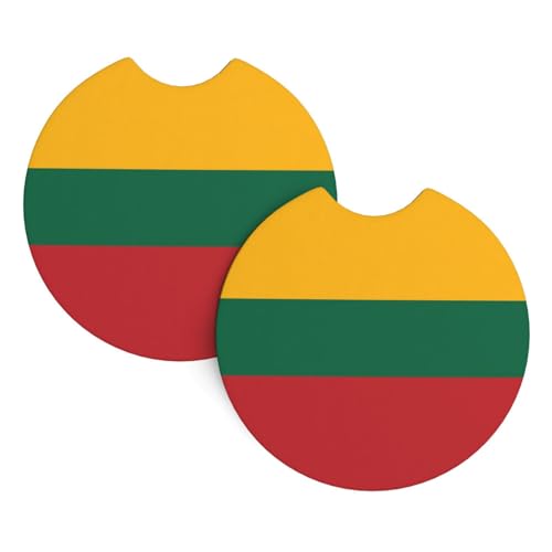 Lot de 2 dessous de verre imprimés drapeau de la Lituanie, tapis décoratifs intégrés, adaptés aux porte-gobelets de voiture