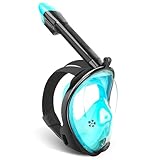 Full Face Snorkel Mask, Snorkeling Mask with Detachable Camera Mount, 180 Panoramic Anti-Fog Anti-Leak Diving Mask for Adult and Kids (Black Green, Small/Medium)