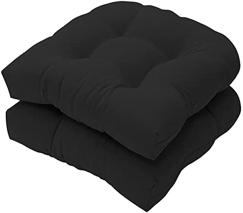 Waigg Kii 2 Stück Stuhlpolster Sitzkissen, 48 x 48 cm, Gartenstuhl-Sitzkissen, weiches Baumwollstuhlkissen, Sitzpolster für Graden/Terrasse/Zuhause/Büro (schwarz) Cover