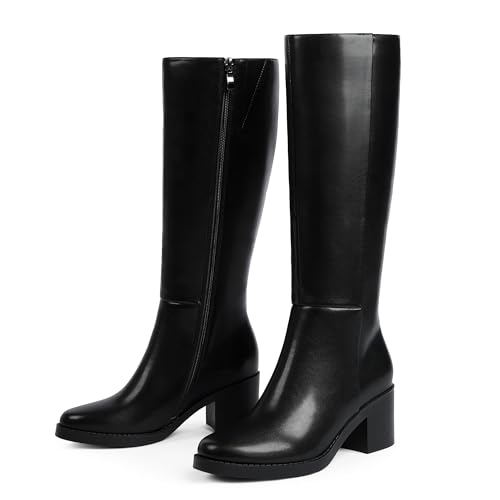 Knee High Boots for Women 2.56" Chunky Heel Round Toe Side Zipper Fall Winter Dress Tall Boots for Women2