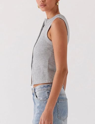 Image of Bozanly Womens Button Down Ribbed Tank Top Summer Sexy Sleeveless Slim Fit Y2k Crop Going Out Tops(0947-Gray1-S)