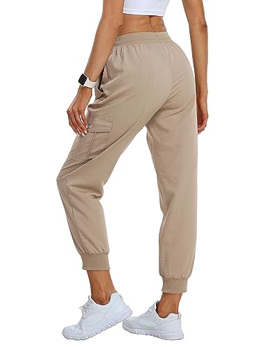 JINSHI Pantalones Senderismo Mujer Cargo Jogger Pantalón Ligero Transpirable Pantalone Ocio Aire Libre Deportes Acampada Trekking Multibolsillos Caqui Talla L - imagen 3