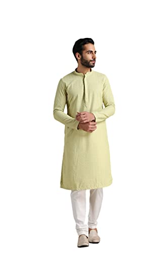 Image of Manyavar Men's Cotton Blend Self-Design Kurta Pyjama Set (2pcs)
