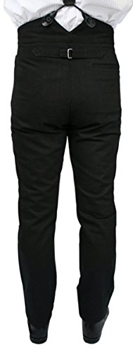 Historical Emporium Men's High Waist 100% Brushed Cotton Trousers, Victorian Western Pants with Suspender Buttons4