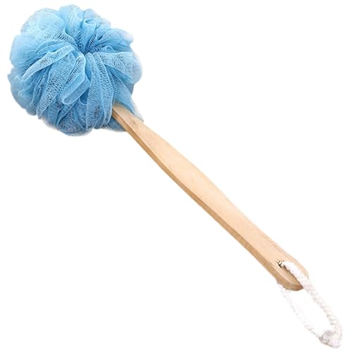 Luffa con manico scrubber per la schiena per doccia Manico lungo in legno Doccia luffa Morbida spazzola in rete di nylon Spugne da bagno per esfoliante corpo