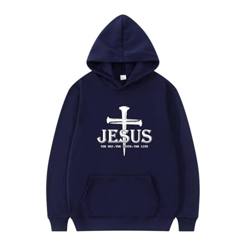 Jesus The Way The Truth The Life Unisex Hoodie Relaxed Fit Inspirational Faith Based Cozy Wear for Men Women Sweatshirt Dark Blue