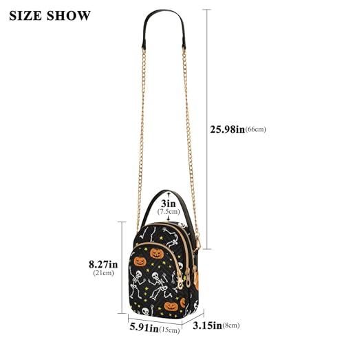 Woman Shoulder Handbag Artistic Cell Phone Purse Chain Strap Quilted Zipper Designer Bowler Tote Halloween Funny Skeletons Black3