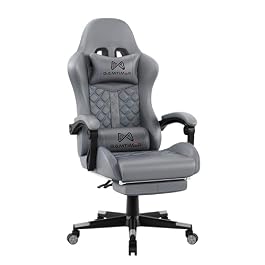 Gaming Chair,Computer Chair with Footrest and Lumbar Support,Breathable PU Leather,4D Lumbar Support and Headrest,360 Degree Swivel Chair with Adjustable Ergonomic Backrest for Adults-Grey