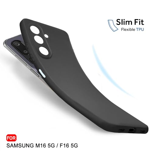 Image of TheGiftKart Sleek Back Cover Case for Samsung Galaxy M16 5G / F16 5G | Slim Fit Protective Design | Ultra Matte Finish | Camera Protection Bump | Soft Silicon Back Cover Case (Silicone, Black)