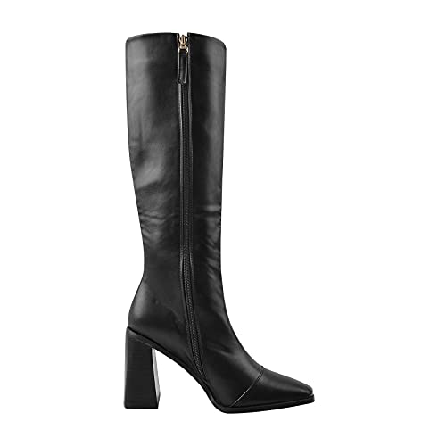 Onlymaker Women's Knee High Chunky Heel Boots With Side Zipper Square Toe Elastic Patent Leather Party Gogo Boots2