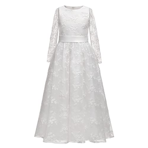 Image of ABaoWedding Lace A-Line Flower Girl Dress | Sleeveless,Floral Embroidery,Hidden Zipper.Perfect for Kids Wedding,Communion,Pageant & Formal Events.