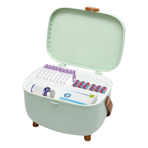 Beaudreaul medicinlåda, läkemedelslåda, medicinlåda, husapotek med 2 fack, första hjälpen låda, skåpläkemedel, arrangör för läkemedel för hemmet, utomhus (grön)