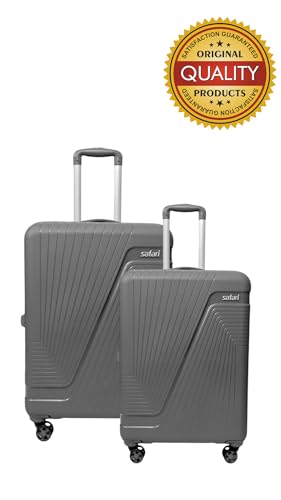 Image of Polypropylene (PP) Safari Zion Hard Trolley Bag with Spinner Wheel For Travel, Grey With 7.5 Years Warranty (Dark Grey, Set Of 2), 70 Cm