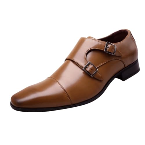 Men's Dress Oxford Shoes Classic Monk Strap Leather Business Wedding Shoes for Office Plus Size Formal Footwear(11) Brown