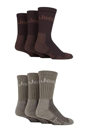 Jeep Mens Cotton Boot Socks - Luxury Terrain Calf Length Plain with Logo,Ribbed, Cushioned & Chunky for Walking, Hiking, Trekking & the Outdoors Size 6-11 6 Pair Multipack Brown/Sand