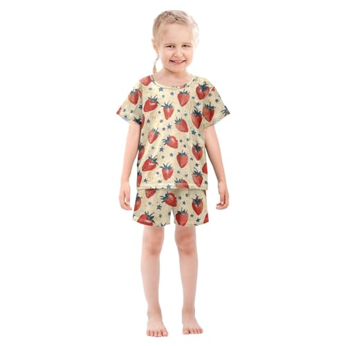 ALAZA Strawberry and Stars Pajama Set Short Sleeve Sleepwear Soft Lounge Nightwear3