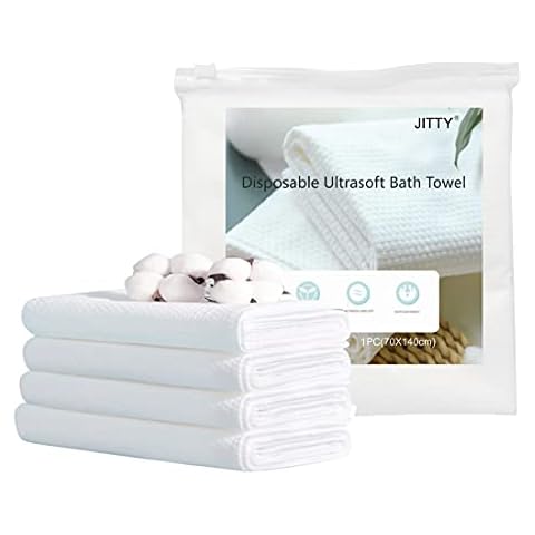 JITTY Disposable Bath Towels Portable Soft Cotton Towel Set for Bathroom Hotel Spa Travel Highly Absorbent 70x140cm 4 Individual Pack Cover
