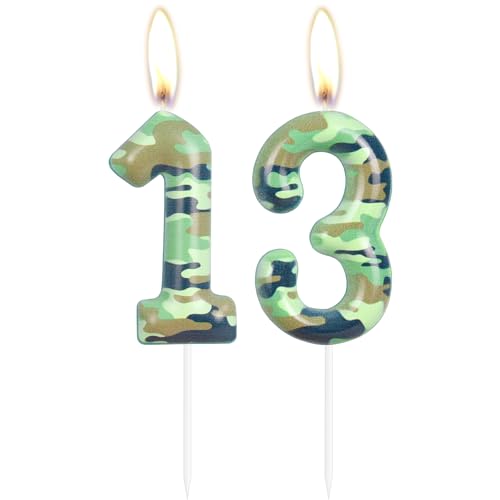 Camo 13th Birthday Candles Number 13 Candle Army Themed Birthday Cake Topper Cake Candles Camo Happy 13th Birthday Party Cake Decorations for Boys Birthday Hunting Party Camouflage Graduation Party