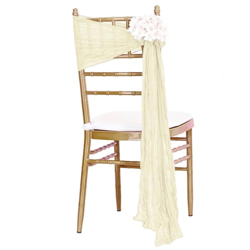 Nœud de chaise mariage en gaze crème pour décoration bohème champêtre