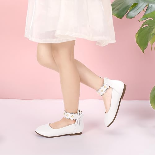 PANDANINJIA Girls Dress Shoes Flower Girl Ballet Flats Pearls Mary Jane Wedding Ankle Strap Toddler Little Kids2