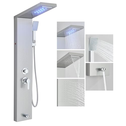 Columna de Ducha Panel de Ducha Baño de Hidromasaje 5 Funciones Sistema de Ducha de Pared de Acero Inoxidable Cepillado