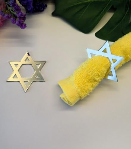 Set of 12 Star of David Star Napkin Rings,Star of David Napkin Holder for Hanukkah Chanukkah Passover Jewish Holiday Dinner Table Decoration Housewarming Gift (Silver)