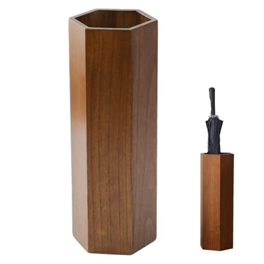 Obelunrp Porta ombrello per ingresso, secchio ombrello in legno da 7, 5x19 pollici, bastoncini esagonali marroni vintage per l' per l'ingresso