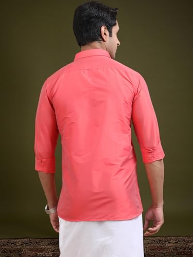Image of Tattva Men Silk Blend Ethnic Shirt | Traditional South Indian Wear for Wedding, Festivals & Casual Wear
