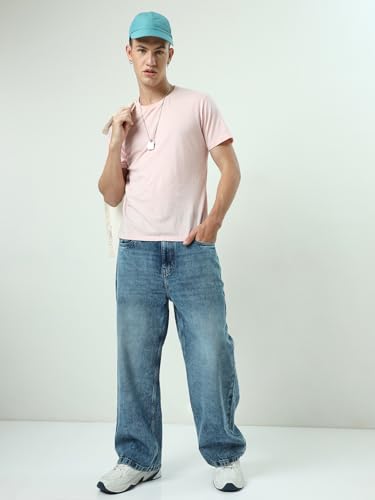 Image of Bewakoof Men's Solid Super Baggy Fit Cotton Jeans