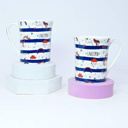Image of U.P.C. Ceramic Coffee Mug Set of 2, Ceramic Cups for Tea, Coffee & Hot Beverages, Premium Kitchen Drinkware, Microwave & Dishwasher Safe Mugs, Home Office Cafe Use (Blue L Unicorn)