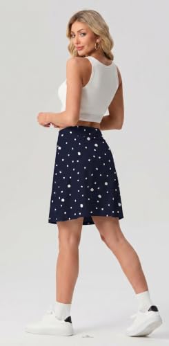 PrinStory Tennis Skirt for Women High Waisted Golf Skort Pickleball Athletic Skort Skirts with Zipper Pockets PD Navy White Spots-S — view 5
